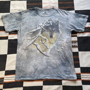 The Mountain Blue Wolf & Snow Tie Dye Graphic Tee Shirt. Large. Cotton. Hippie.